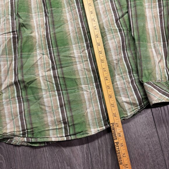 Prana Plaid Pearl Snap Green Button Shirt Large - Picture 7 of 9